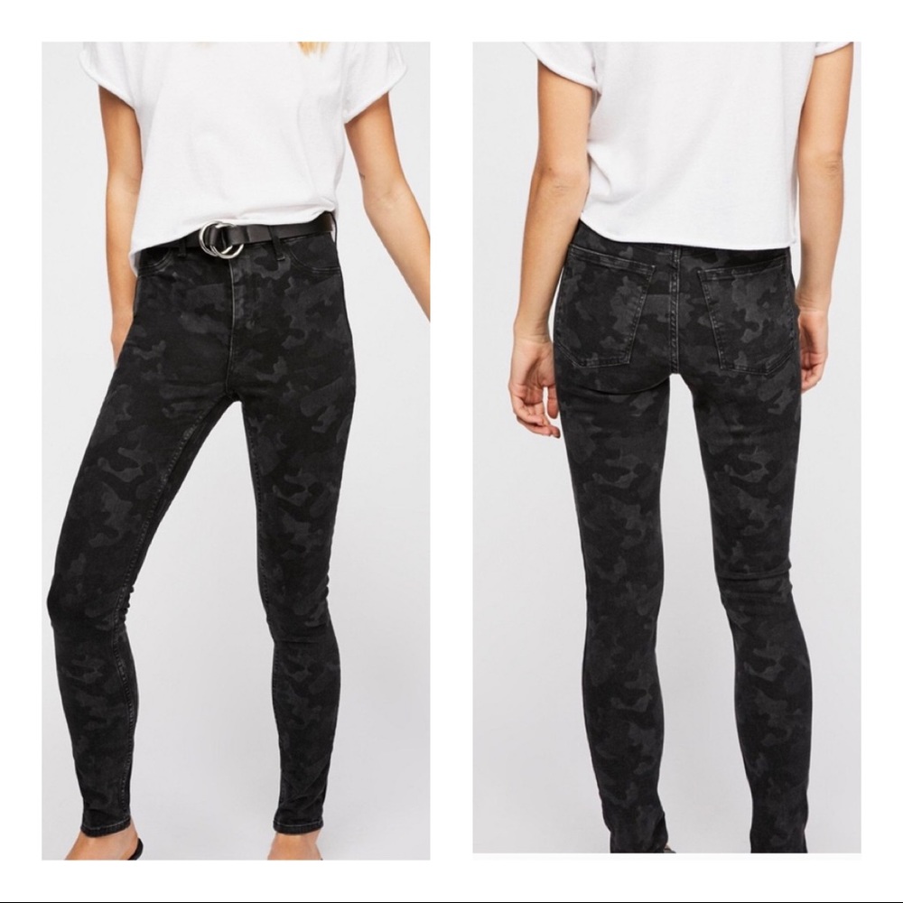 free people high waisted olive camo skinny jean 26 - Picture 4 of 9